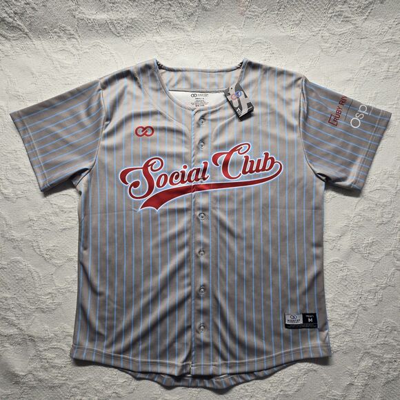 Wooter Apparel Social Club Striped Baseball Jersey Men Medium Sports Athletic - Picture 1 of 5